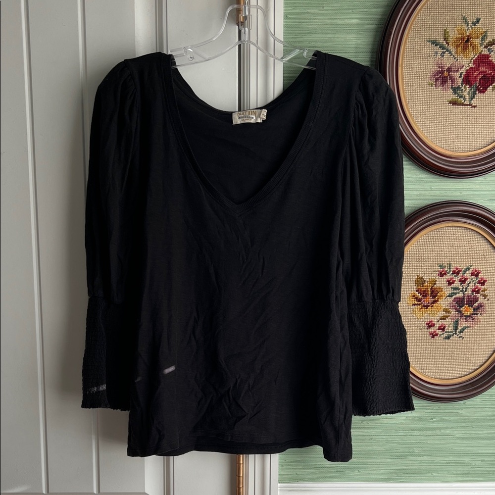 Smocked sleeve v neck top